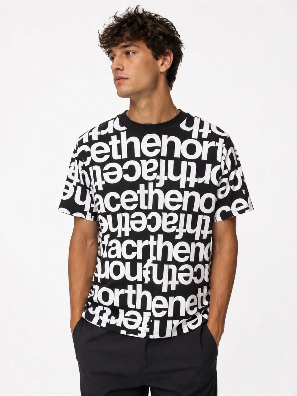 The North Face Black & White Urban Streetwear All-Over Logo Short Sleeve Tee
